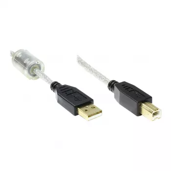 Good Connections USB 2.0 aukštos kokybės laidas su ferito šerdimi ir auksiniais kontaktais, skaidrus, 5m