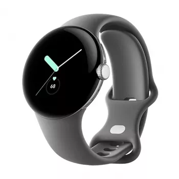 Google Pixel Watch LTE 41 mm poliruoto sidabro korpusas su anglies sportiniu dirželiu