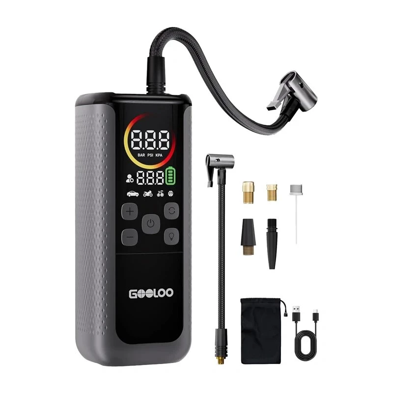 GOOLOO GT160 Dual automobilinis oro kompresorius | 12V DC, 150 PSI, skaitmeninis ekranas, 70 L/min, automatinis išsijungimas, LED darbinė lemputė