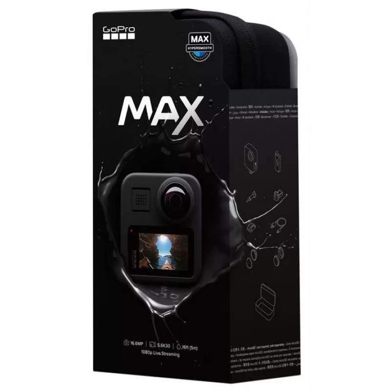 GoPro MAX 360 laipsnių veiksmo kamera su 5.6K vaizdo įrašu, HyperSmooth stabilizavimu, 6 mikrofonų garsu, atspari vandeniui iki 16 pėdų