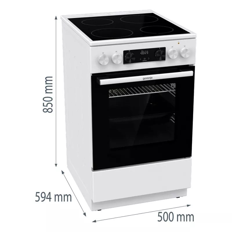 Gorenje GEC 5C41 WG Laisvai pastatoma elektrinė viryklė – balta, 50 cm, 70 L, 9 funkcijų