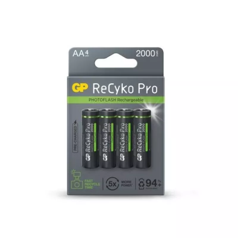 GP Battery (AA) Rechargeable ReCyko+ Pro Fast Flash, NiMH, 4 Blister, 2000mAh