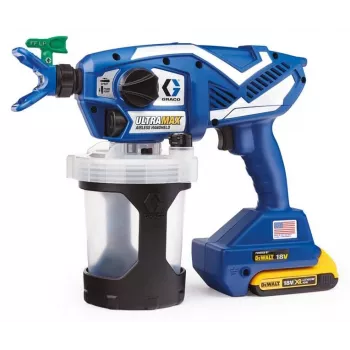 Graco Ultramax Cordless Airless Handheld Paint Sprayer Kit su 2x DeWalt 2.0Ah baterijomis, įkrovikliu ir įrankių krepšiu