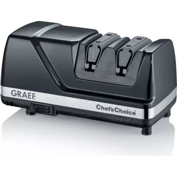 Graef CX 110 (CX110DE) elektrinis peilių galąstuvas – 60W, 2 pakopų deimantinis ir keraminis, juodas