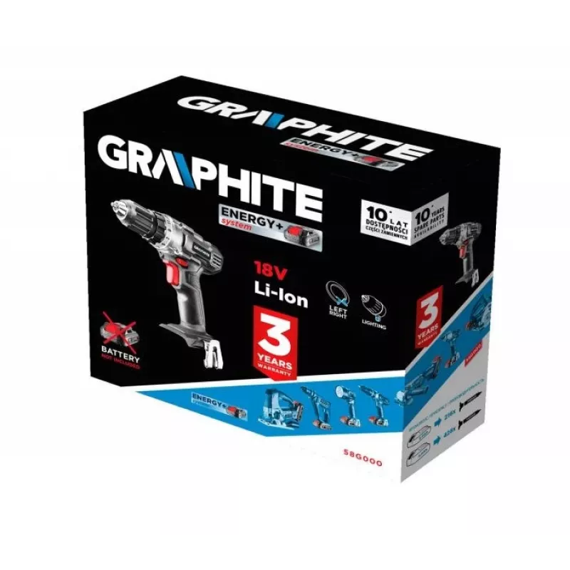 GRAPHITE 58G000 Atsuktuvo gręžtuvas Energy+ 18V 1250 RPM