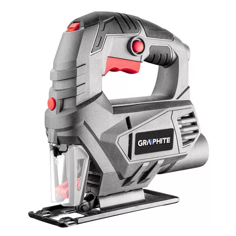 Graphite 58G047 800 W elektrinis siaurapjūklis su lazeriniu kreiptuvu, LED lempute, švytuokline eiga, berakčiu disko keitimu, 80 mm pjovimo gylis medienoje, 230 V