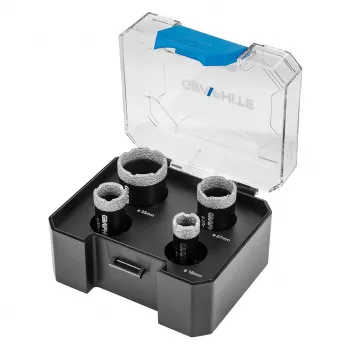 GRAPHITE deimantinių kiaurymių pjūklų rinkinys (18, 22, 27, 35 mm), 4 vnt., M14 sriegis