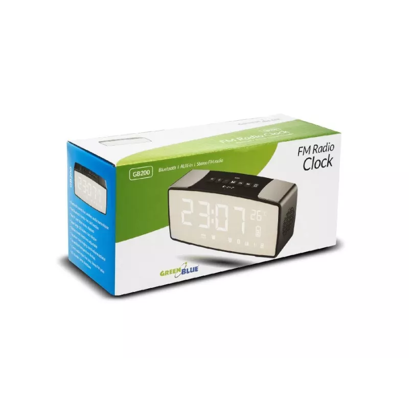 GRB Greenblue GB200 Bluetooth Clock Radio su FM, temperatūra, drėgme, žadintuvu, snaudimo funkcija, LED ekranu, juoda/pilka