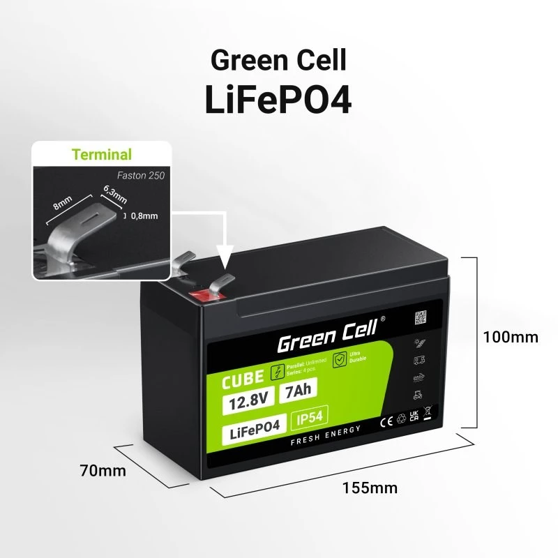 Green Cell LFPGC12V7AH UPS baterija LiFePO4 12,8 V 7 Ah
