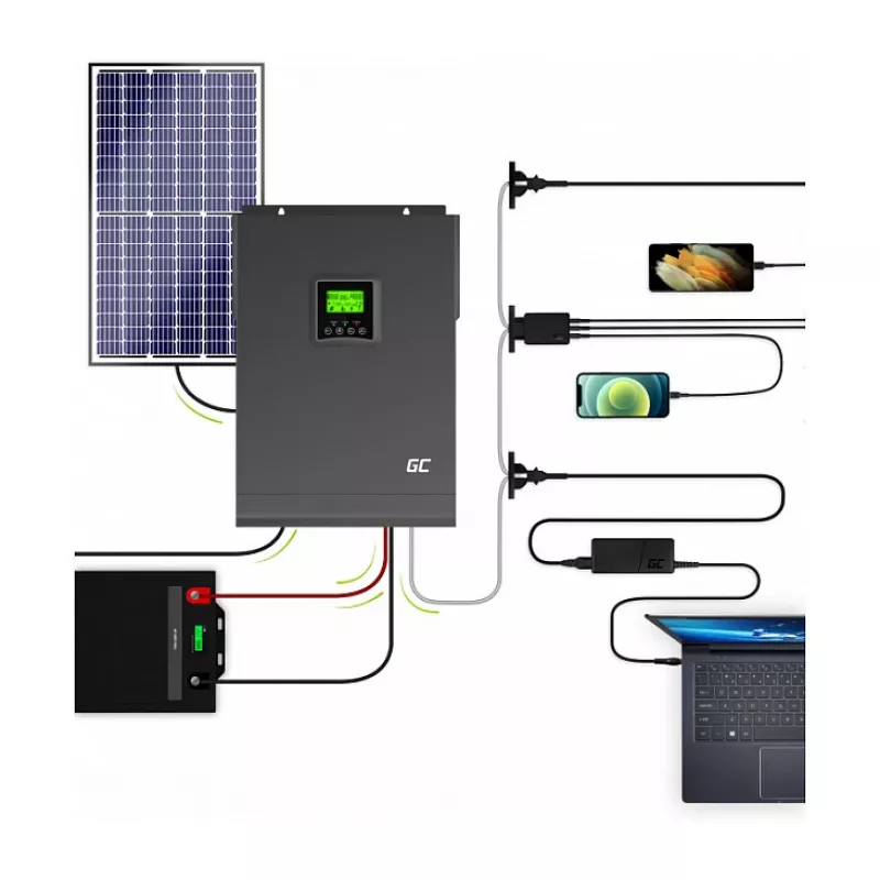 Green Cell ne tinklo saulės keitiklis 3000W 48V gryno sinusoidės su MPPT įkrovikliu