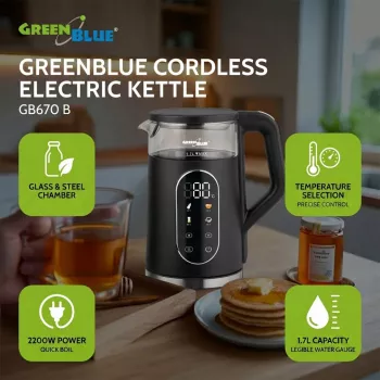 GREENBLUE Cordless Kettle GB670 B 1.7L 2200W Black/Silver
