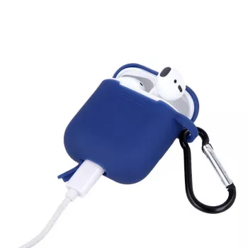 GreenGo Apple AirPods Silikoninis Dėklas su Kabliuku Tamsiai Mėlyna