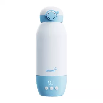 Grownsy nešiojamasis pieno šildytuvas su skaitmeniniu ekranu, 8800 mAh baterija, USB-C įkrovimu, be BPA, baltas/pilkas