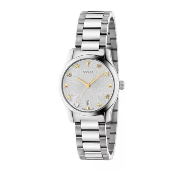 Gucci G-Timeless moteriškas laikrodis YA126572A 27mm nerūdijantis plienas sidabrinis ciferblatas deimantiniai valandų rodikliai Šveicariškas kvarcas
