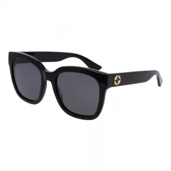 GUCCI GG0034SN-001 Moteriški kvadratiniai akiniai nuo saulės 54/20/140 mm Juodas acetatas Pilki nailoniniai lęšiai UV400