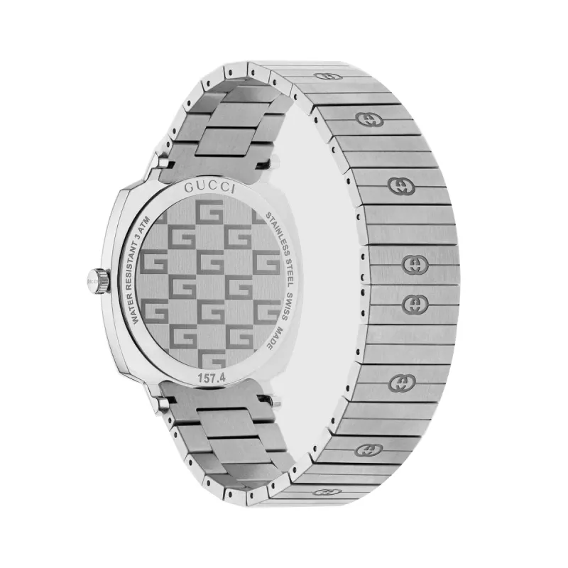 GUCCI Grip Unisex Quartz Watch 35mm Stainless Steel Silver Dial YA157410