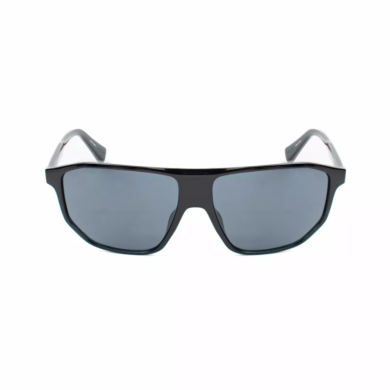Guess vyriški akiniai nuo saulės GF00010-6101A - blizgūs juodi acetatiniai rėmeliai, dūminiai lęšiai, UV400 apsauga