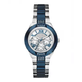 GUESS W0413L1 Moteriškas analoginis kvarcinis laikrodis 35,5 mm nerūdijančio plieno sidabrinis