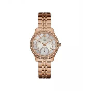 GUESS W0931L3 Moteriškas kvarcinis analoginis laikrodis 35mm baltas silikoninis dirželis