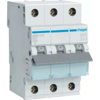 Hager MBN313 13A 3 polių B kreivės automatinis jungiklis, 6kA, 3 moduliai