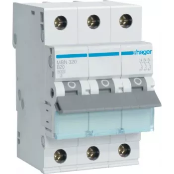 Hager MBN320 3 polių 20 A B charakteristikos automatinis jungiklis, 6 kA, 3 moduliai