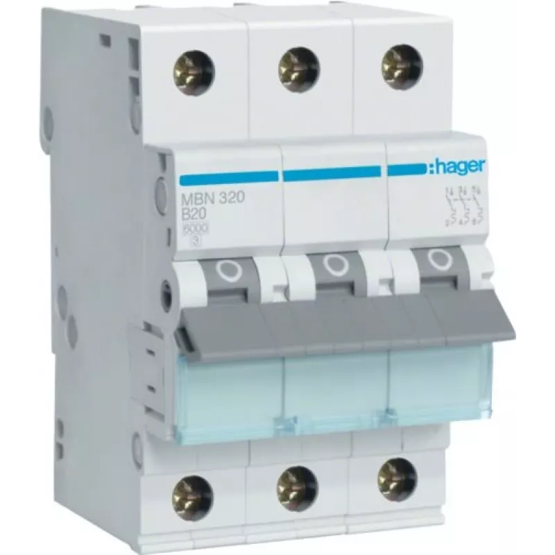 Hager MBN320 3 polių 20 A B charakteristikos automatinis jungiklis, 6 kA, 3 moduliai