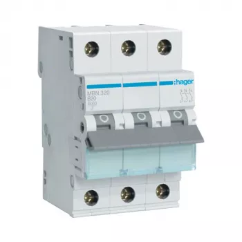 Hager MBN320 3 polių 20 A B charakteristikos automatinis jungiklis, 6 kA, 3 moduliai