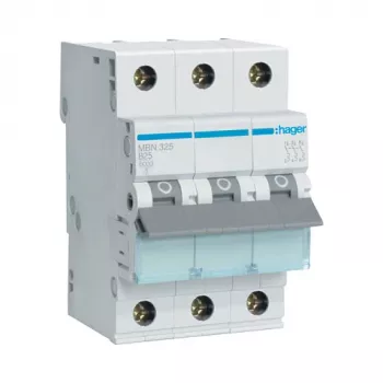 Hager MBN325 3 polių 25 A B charakteristikos automatinis jungiklis, 6 kA, 3 moduliai