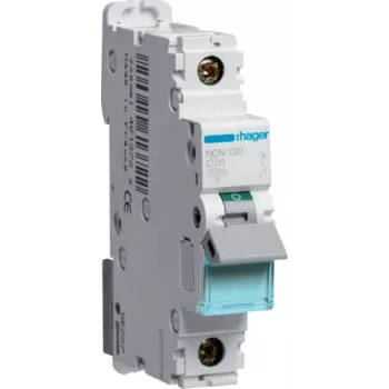 Hager NCN120 C kreivės 20 A vienpolio automatinio jungiklio, 1 modulis, 6 kA