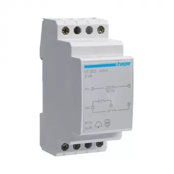 Hager ST303 durų skambučio transformatorius 230V į 8V/12V 8VA 2 moduliai