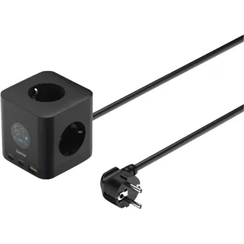 Hama 3 lizdų maitinimo juosta su 2x USB-C, 1x USB-A, 67W, ekranu, 1,4 m, juoda (00223196)