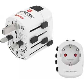 Hama World Travel Pro universalus kelionių adapteris, 3 polių, 1500W, baltas 00223465