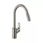 Hansgrohe Focus M41 Vienos svirties virtuvės maišytuvas su ištraukiama purškimo galvute, chromuotas