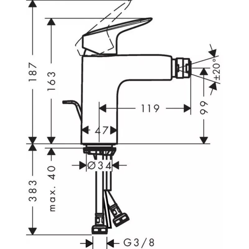 HANSGROHE Logis Bidet Mixer 71200000 su dugno prijungimu