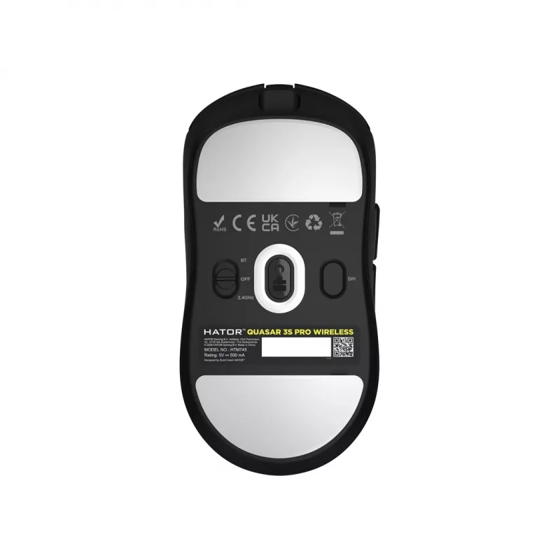 Hator Quasar 3S Pro belaidė žaidimų pelė, juoda, 26000 DPI, optinė, 2,4 GHz, USB-C, dešinei rankai, RGB