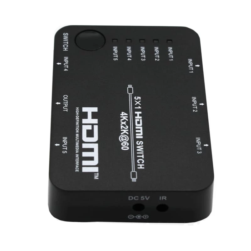 HDCVT HDS-B51 5x1 HDMI 2.0 jungiklis 4K@60Hz HDR10 Dolby Vision HDCP 2.2 18Gbps su IR nuotolinio valdymo pultu