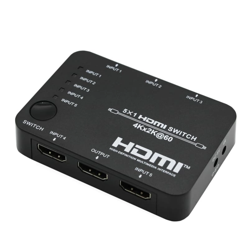 HDCVT HDS-B51 5x1 HDMI 2.0 jungiklis 4K@60Hz HDR10 Dolby Vision HDCP 2.2 18Gbps su IR nuotolinio valdymo pultu