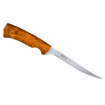 Helle Steinbit Fillet Knife 135mm Sandvik 12C27 Nerūdijantis Plienas Beržo Mediena Odinis Makštis