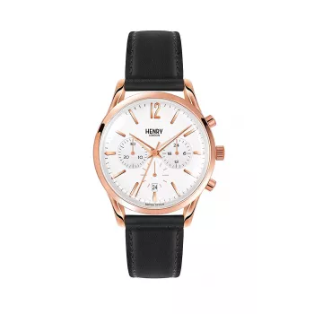 HENRY LONDON Women's Watch HL39-CS-0036 39mm Rose Gold Tone Stainless Steel Case Green Dial Green Leather Strap