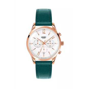 HENRY LONDON Moteriškas Laikrodis HL39-CS-0144 40mm Nerūdijantis Plienas Žalias Odinis Dirželis