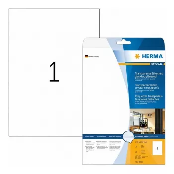 HERMA Special blizgūs permatomi A4 savaiminio klijavimo poliesterio plėvelės etiketės, 25 lapai
