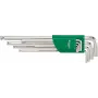 Šešiabriaunis raktų rinkinys 1,5-10 mm, ilgas su rutuliniu galu, 9 dalių, fosfatinė danga, DIN 911