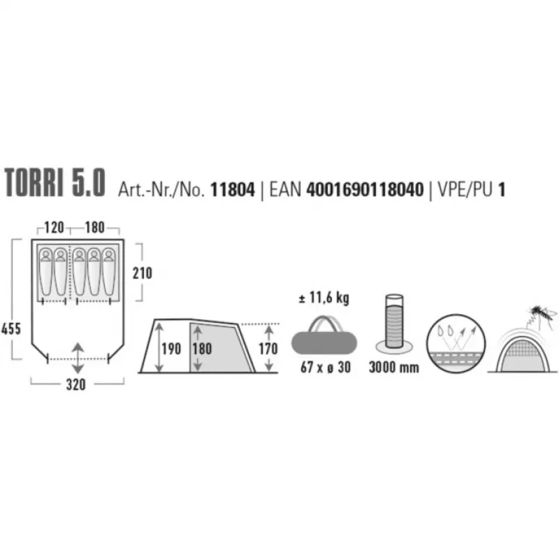 High Peak Torri 5.0 Tunnel Tent Dark Grey/Green