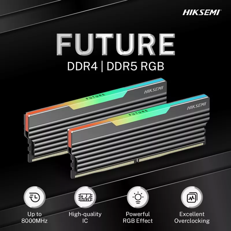 HIKSEMI Future RGB 16GB rinkinys (2x8GB) 3600MHz DDR4 stalinio kompiuterio žaidimų atmintis, juoda