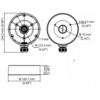 Hikvision DS-1280ZJ-DM8-Y(O-STD) kupolinės kameros sieninis montavimo adapteris su jungiamąja dėžute, baltas