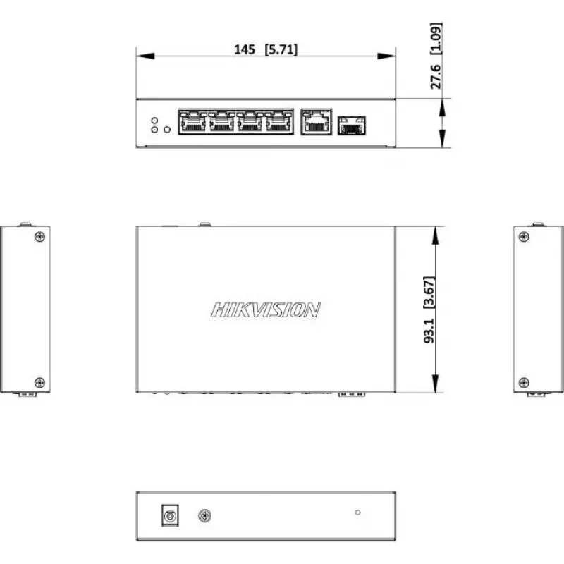 Hikvision DS-3E1506P-EI/M-4P1T1F(O-STD) nevaldomas komutatorius su 4 prievadais PoE+, 1 Gigabit RJ45 ir 1 SFP magistrale