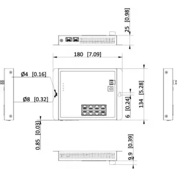 Hikvision DS-3T1510P-SI-FLT(O-STD) 10 prievadų pramoninis išmanusis valdomas PoE+ komutatorius su 8 Gigabit PoE+ prievadais ir 2 SFP, 120W biudžetas, DIN bėgelis, be maitinimo šaltinio