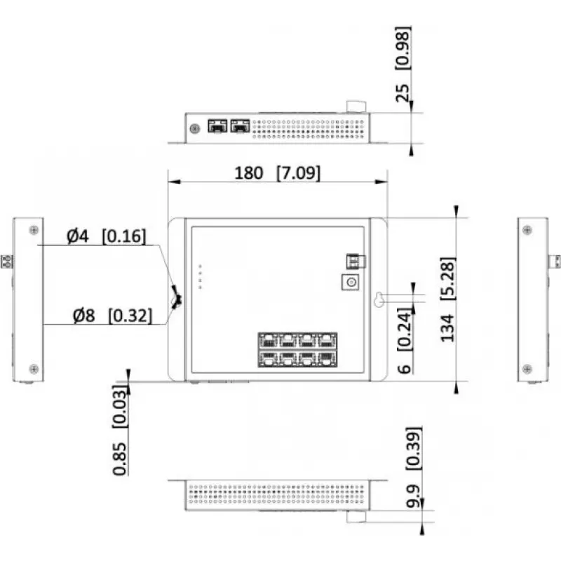 Hikvision DS-3T1510P-SI-FLT(O-STD) 10 prievadų pramoninis išmanusis valdomas PoE+ komutatorius su 8 Gigabit PoE+ prievadais ir 2 SFP, 120W biudžetas, DIN bėgelis, be maitinimo šaltinio