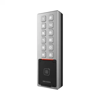 Hikvision DS-K1T805MBFWX Prieigos kontrolės skaitytuvas su piršto atspaudo, kortelės ir slaptažodžio autentifikavimu