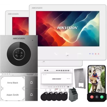 Hikvision DS-KIS705EY/2Monitors IP vaizdo domofono rinkinys su 2 vidaus stotelėmis, 2 MP lauko stotele, 7 colių jutikliniu ekranu, Wi-Fi, PoE